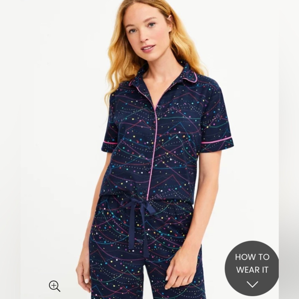 LOFT‎ NWT Holiday Lights Traditional Pajama Short Sleeve Top and Pant SET